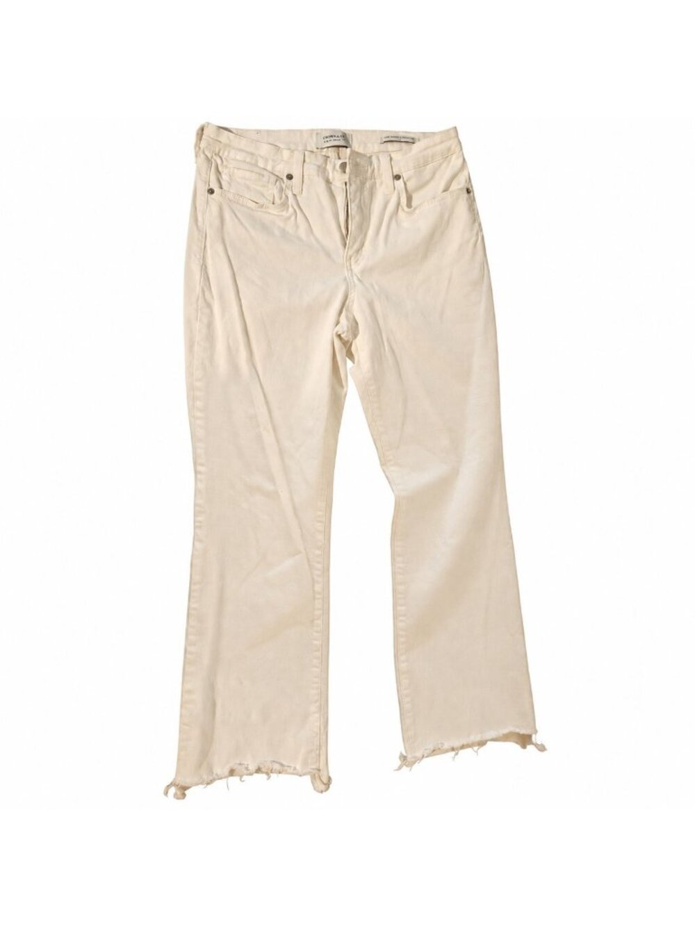 Crown & Ivy Womens 4 White High Rise Flare Crop Jeans Raw Hem Coastal Preppy
